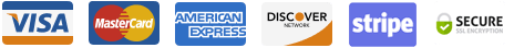 Visa, MasterCard, American Express, Discover, Stripe, Secure